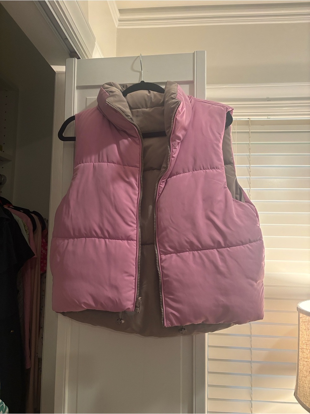 Deluc Reversible Puffer Vest in Pink and Tan